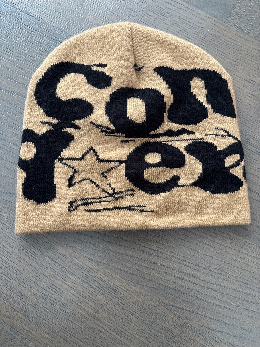 Women’s Tan and Black Knit Beanie Hat